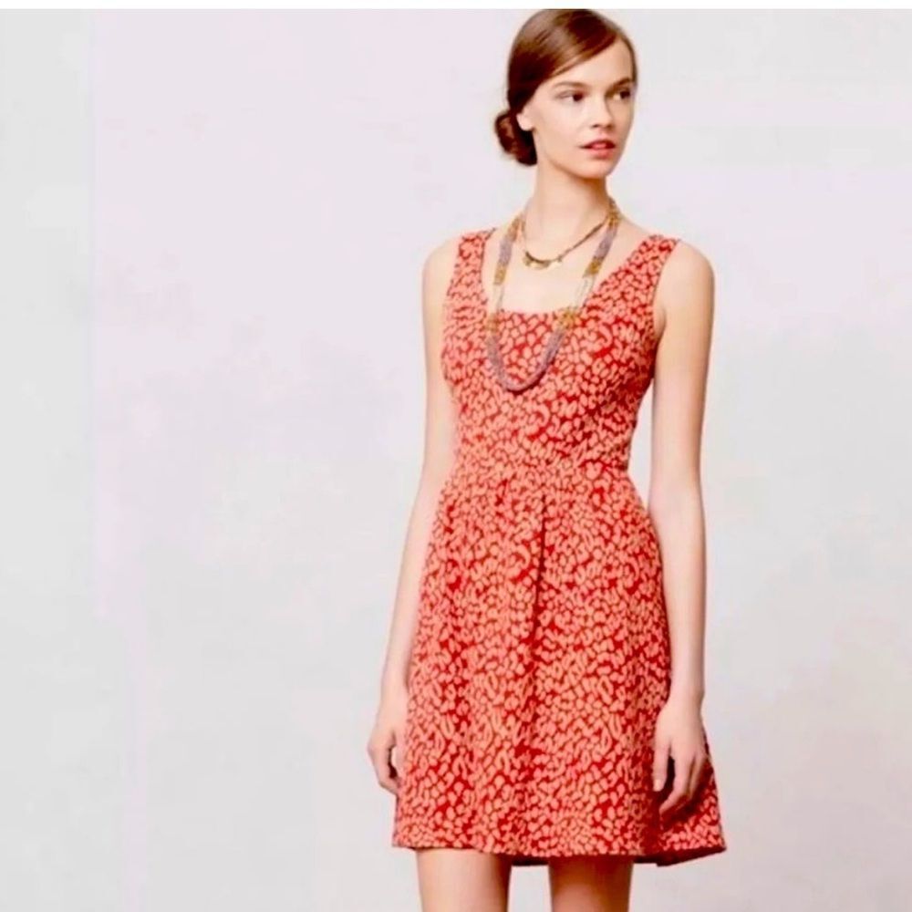 ANTHROPOLOGIE MAEVE CALDERA RED ANIMAL PRINT DRESS MEDIUM‎